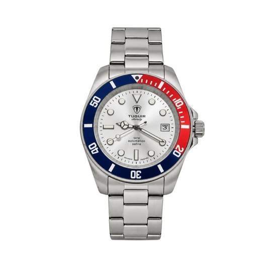 Relógio Masculino Automático Tuguir Eternity TGE40023 Vidro De Safira, Visor Prateado ( Pepsi ) Calibre 8215 Miyota