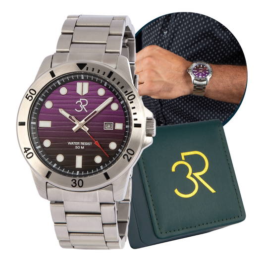 Relógio 3R Eclipse Edição Especial Limitada 20 Anos Roxo Yuri Purpura e Prata