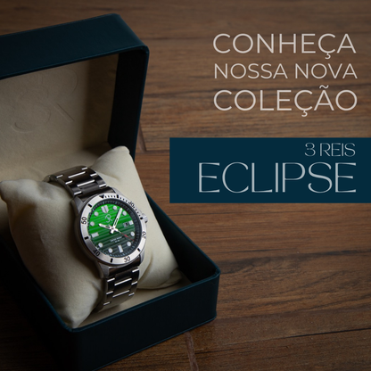 Relógio Três Reis 3R Eclipse Edição Especial Limitada 20 Anos Verde Hulk Em Degrade Tradicional