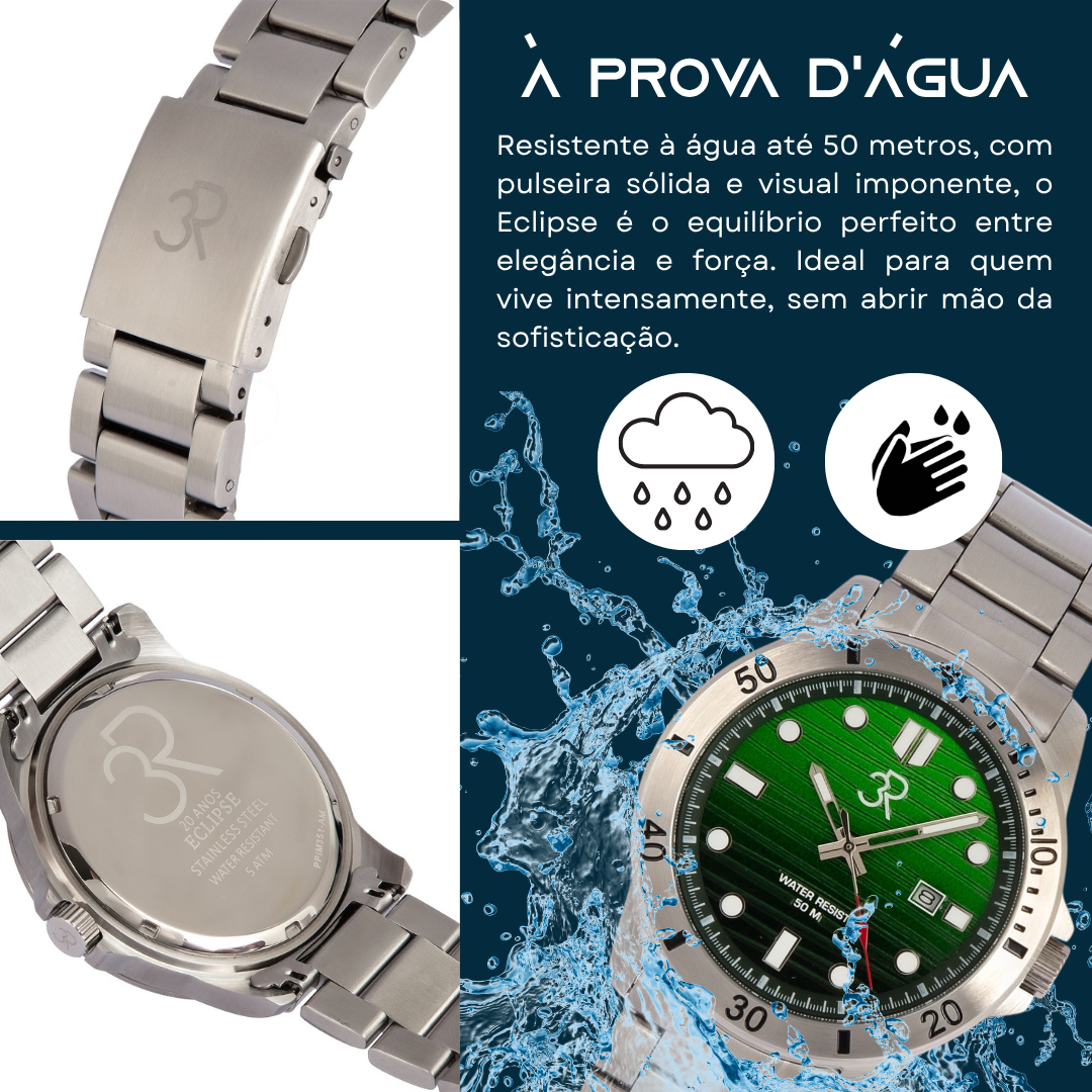 Relógio Três Reis 3R Eclipse Edição Especial Limitada 20 Anos Verde Hulk Em Degrade Tradicional