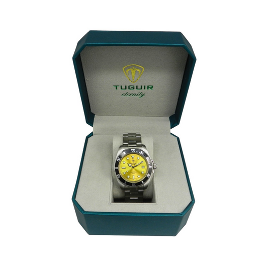 Relógio Masculino Automático Tuguir Eternity Tge40027 Vidro De Safira, Visor Amarelo Camaleão ( estilo Sunburst ) Calibre 8215 Miyota