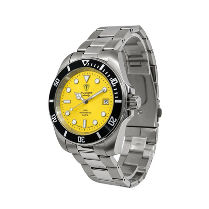 Relógio Masculino Automático Tuguir Eternity Tge40027 Vidro De Safira, Visor Amarelo Camaleão ( estilo Sunburst ) Calibre 8215 Miyota