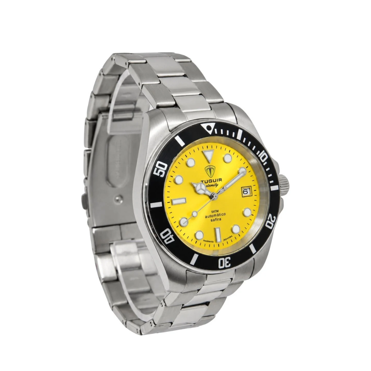 Relógio Masculino Automático Tuguir Eternity Tge40027 Vidro De Safira, Visor Amarelo Camaleão ( estilo Sunburst ) Calibre 8215 Miyota