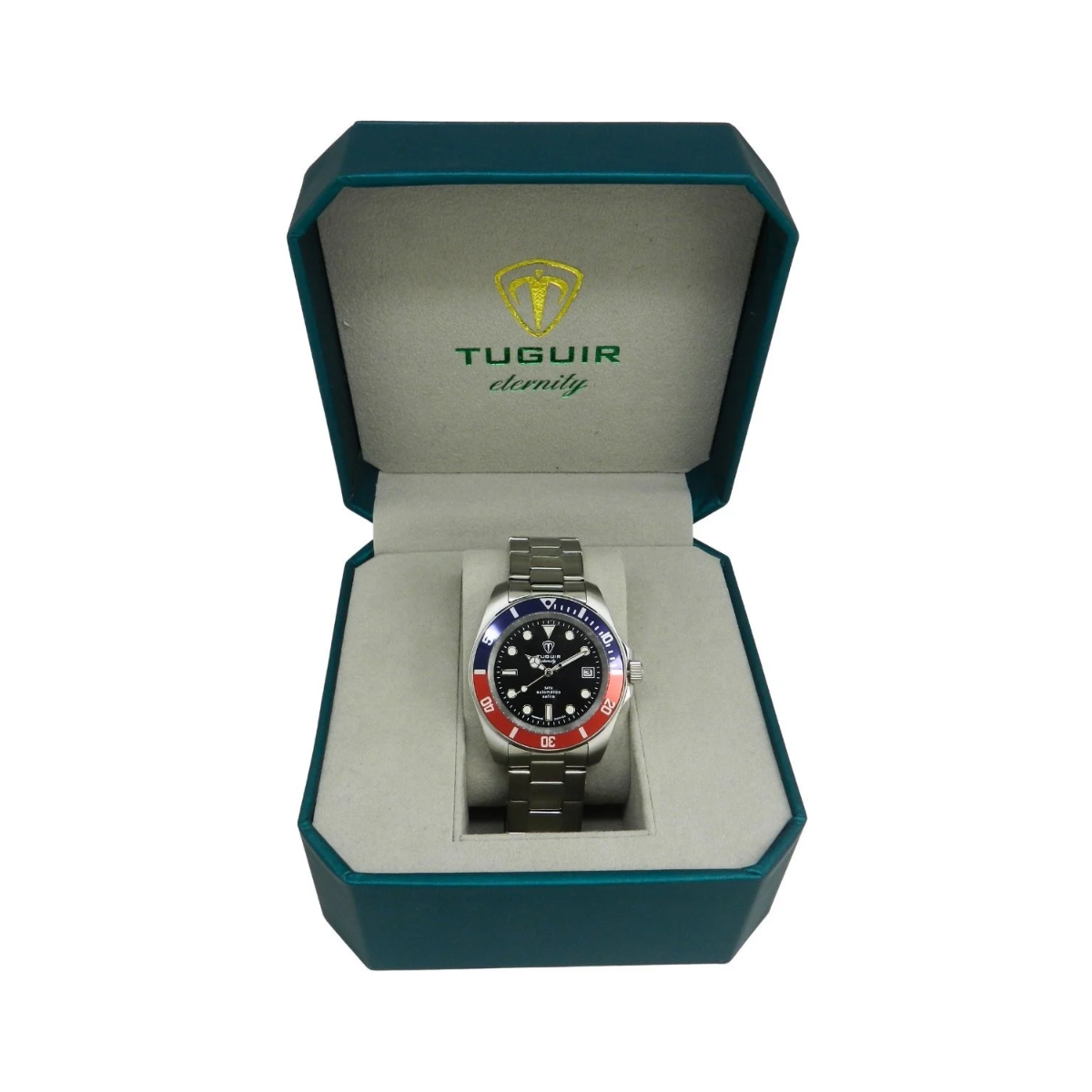Relógio Masculino Automático Tuguir Eternity TGE40026 Vidro De Safira, Visor Preto ( Pepsi ) Calibre 8215 Miyota