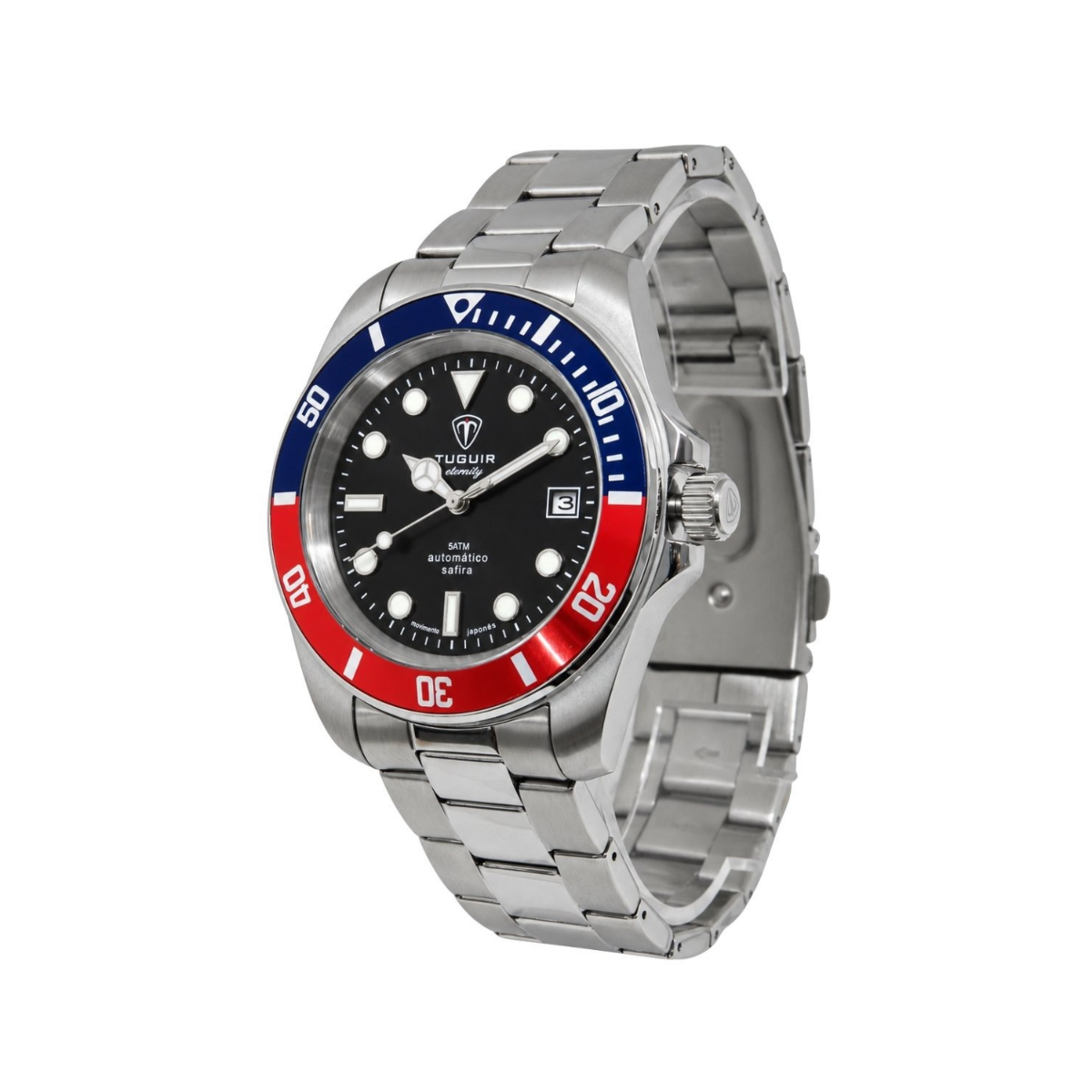 Relógio Masculino Automático Tuguir Eternity TGE40026 Vidro De Safira, Visor Preto ( Pepsi ) Calibre 8215 Miyota