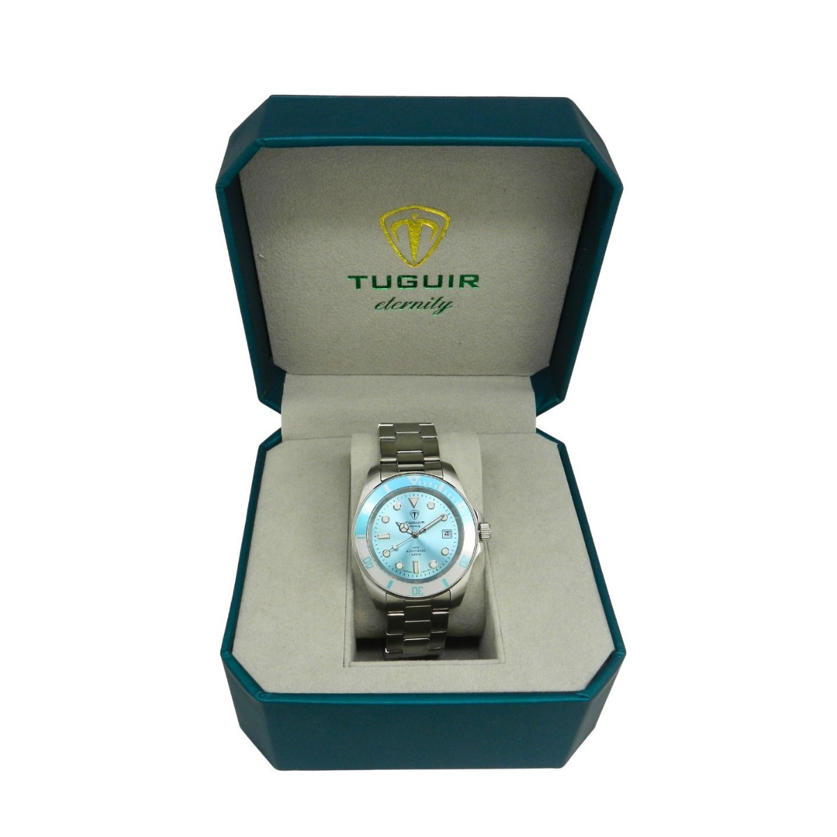 Relógio Masculino Automático Tuguir Eternity Tge40022 Vidro De Safira, Visor Azul Claro ( Azul Celeste ) Calibre 8215 Miyota