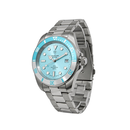 Relógio Masculino Automático Tuguir Eternity Tge40022 Vidro De Safira, Visor Azul Claro ( Azul Celeste ) Calibre 8215 Miyota