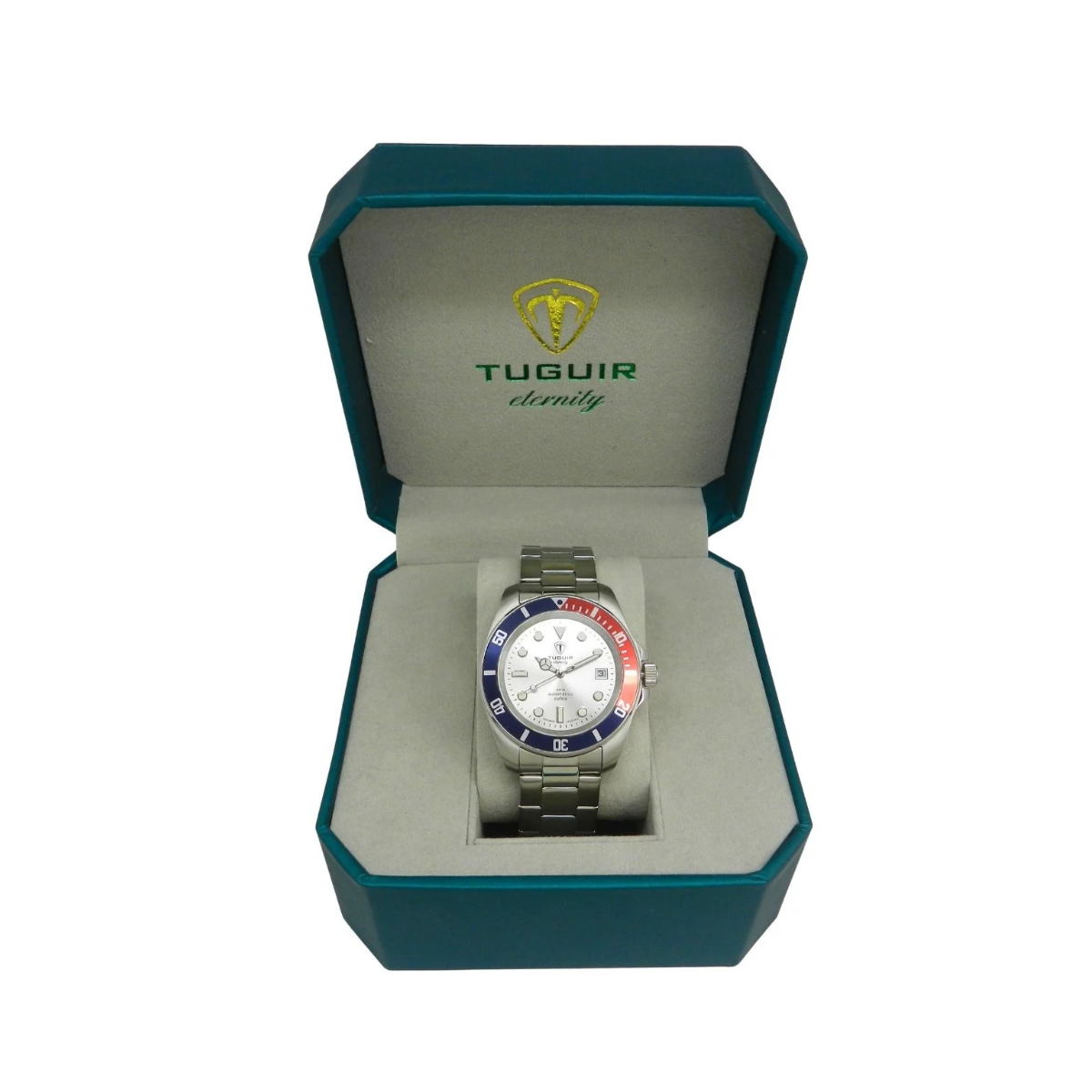 Relógio Masculino Automático Tuguir Eternity TGE40023 Vidro De Safira, Visor Prateado ( Pepsi ) Calibre 8215 Miyota
