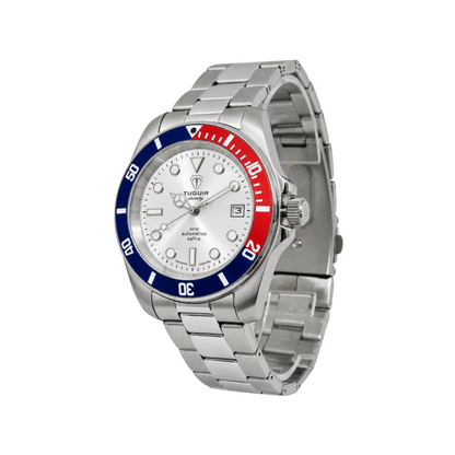 Relógio Masculino Automático Tuguir Eternity TGE40023 Vidro De Safira, Visor Prateado ( Pepsi ) Calibre 8215 Miyota