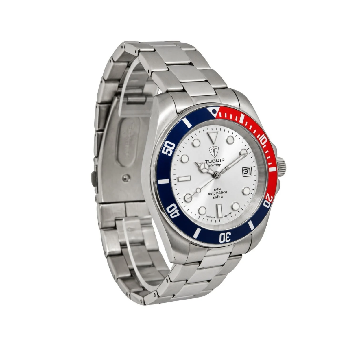 Relógio Masculino Automático Tuguir Eternity TGE40023 Vidro De Safira, Visor Prateado ( Pepsi ) Calibre 8215 Miyota
