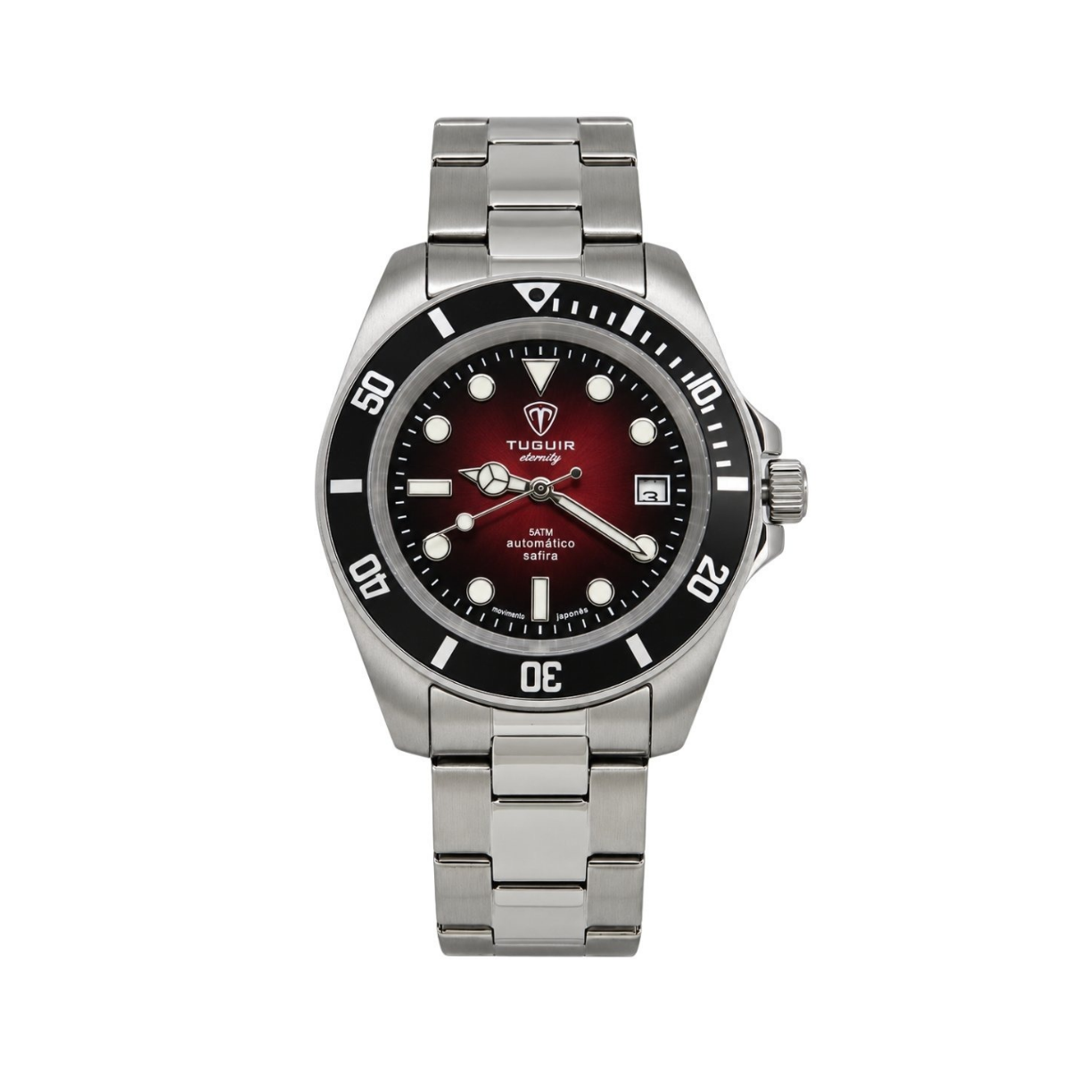 Relógio Masculino Automático Tuguir Eternity Tge40025 Vidro De Safira, Visor Vermelho Vinho Escuro Camaleão ( estilo Sunburst ) Calibre 8215 Miyota