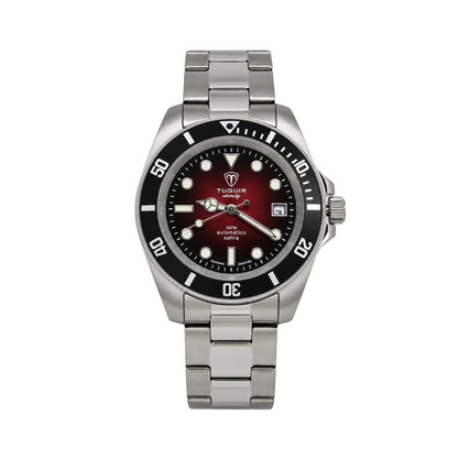 Relógio Masculino Automático Tuguir Eternity Tge40025 Vidro De Safira, Visor Vermelho Vinho Escuro Camaleão ( estilo Sunburst ) Calibre 8215 Miyota