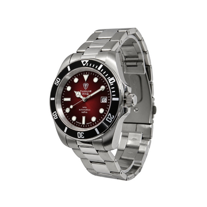 Relógio Masculino Automático Tuguir Eternity Tge40025 Vidro De Safira, Visor Vermelho Vinho Escuro Camaleão ( estilo Sunburst ) Calibre 8215 Miyota