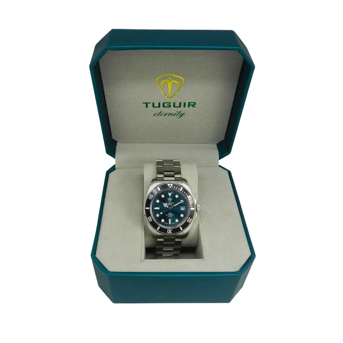 Relógio Masculino Automático Tuguir Eternity Tge40020 Vidro De Safira, Visor Azul Camaleão ( estilo Sunburst ) Calibre 8215 Miyota
