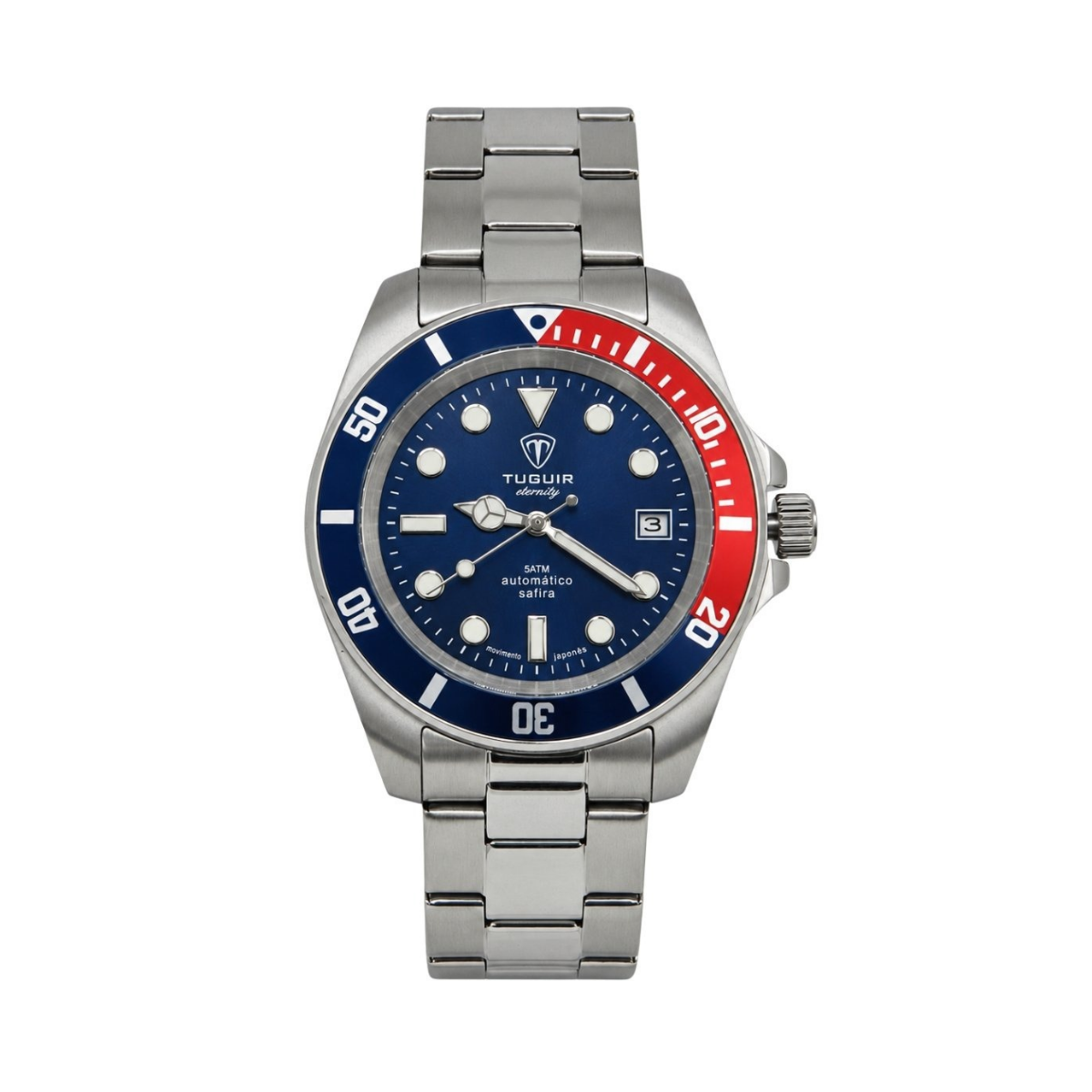 Relógio Masculino Automático Tuguir Eternity Tge40021 Vidro De Safira, Visor Azul ( Pepsi ) Calibre 8215 Miyota