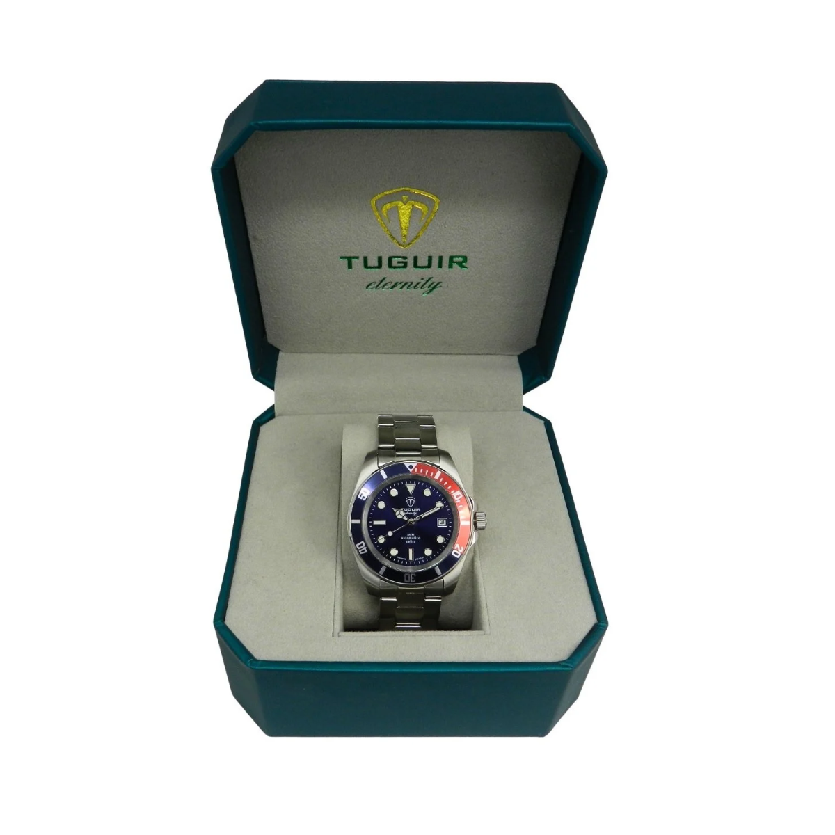 Relógio Masculino Automático Tuguir Eternity Tge40021 Vidro De Safira, Visor Azul ( Pepsi ) Calibre 8215 Miyota