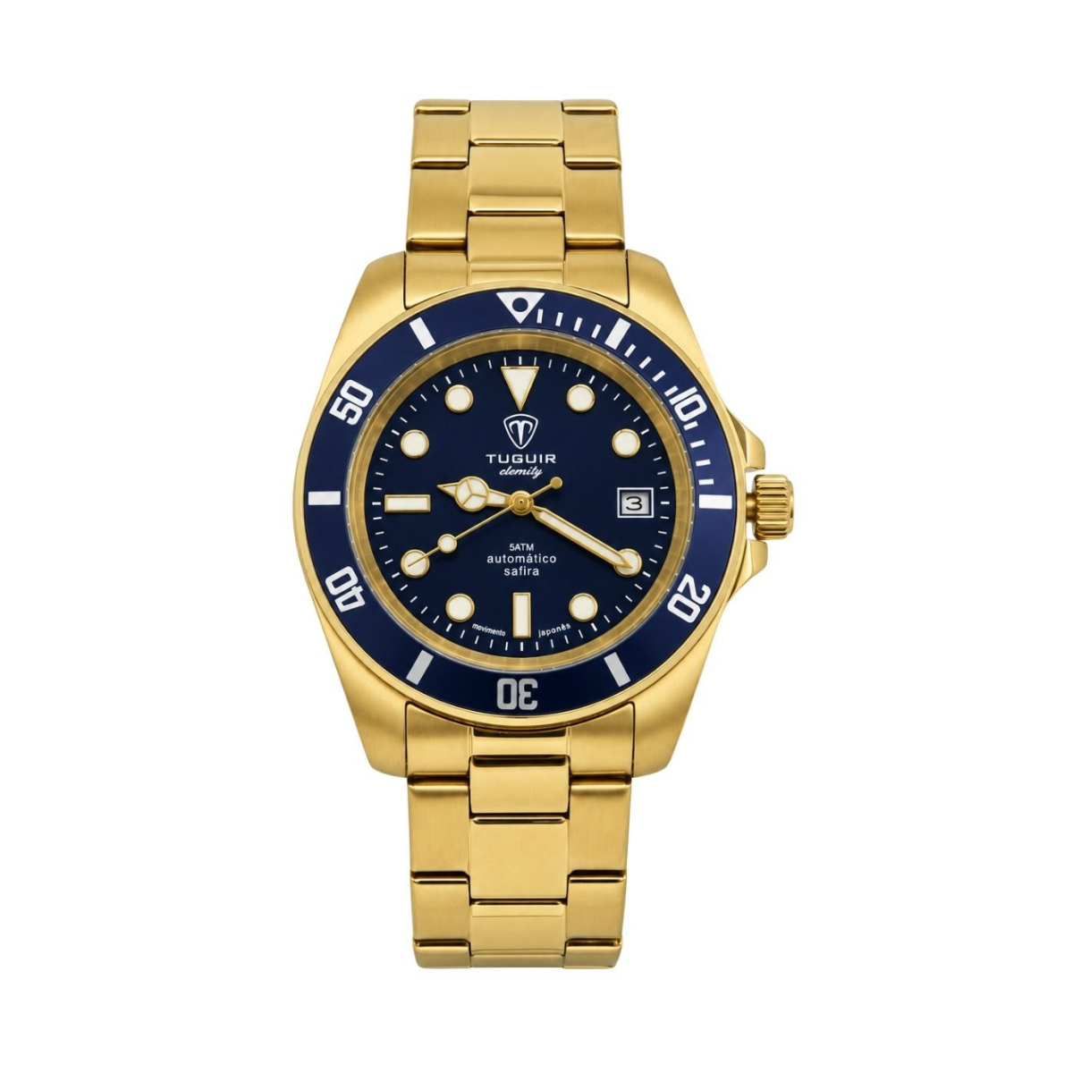 Relógio Masculino Automático Tuguir Eternity Dourado Tge40019 Vidro De Safira, Visor Azul Camaleão ( estilo Sunburst ) Calibre 8215 Miyota