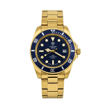 Relógio Masculino Automático Tuguir Eternity Dourado Tge40019 Vidro De Safira, Visor Azul Camaleão ( estilo Sunburst ) Calibre 8215 Miyota