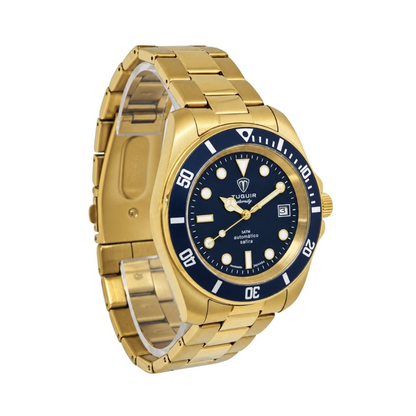 Relógio Masculino Automático Tuguir Eternity Dourado Tge40019 Vidro De Safira, Visor Azul Camaleão ( estilo Sunburst ) Calibre 8215 Miyota