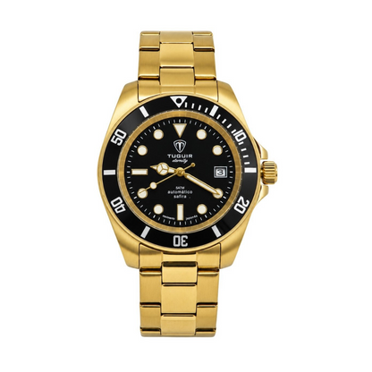 Relógio Masculino Automático Tuguir Eternity Dourado Tge40018 Vidro De Safira, Visor Preto Camaleão ( estilo Sunburst ) Calibre 8215 Miyota