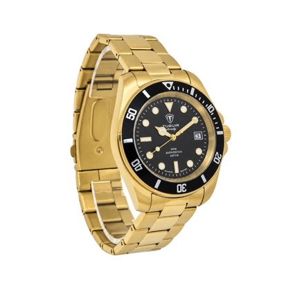 Relógio Masculino Automático Tuguir Eternity Dourado Tge40018 Vidro De Safira, Visor Preto Camaleão ( estilo Sunburst ) Calibre 8215 Miyota