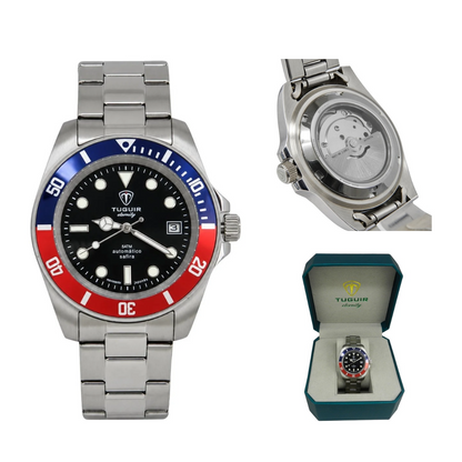 Relógio Masculino Automático Tuguir Eternity TGE40026 Vidro De Safira, Visor Preto ( Pepsi ) Calibre 8215 Miyota