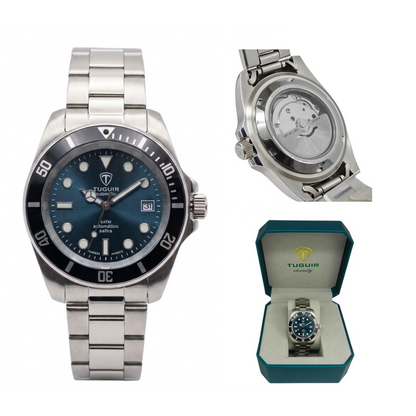 Relógio Masculino Automático Tuguir Eternity Tge40020 Vidro De Safira, Visor Azul Camaleão ( estilo Sunburst ) Calibre 8215 Miyota