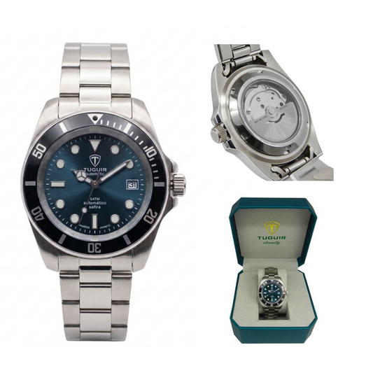 Relógio Masculino Automático Tuguir Eternity Tge40020 Vidro De Safira, Visor Azul Camaleão ( estilo Sunburst ) Calibre 8215 Miyota