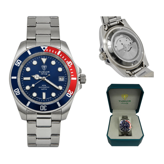 Relógio Masculino Automático Tuguir Eternity Tge40021 Vidro De Safira, Visor Azul ( Pepsi ) Calibre 8215 Miyota