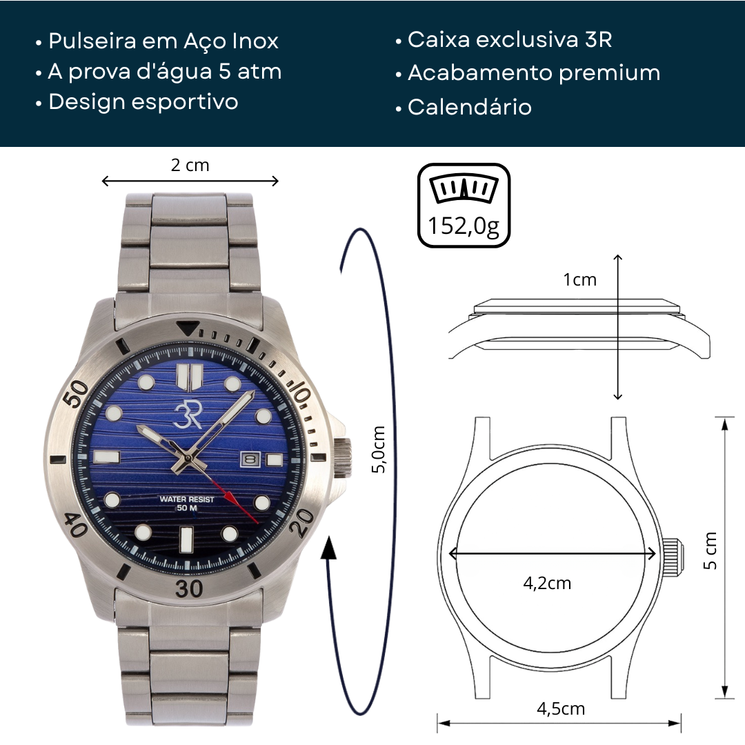 Relógio Três Reis 3R Eclipse Edição Especial Limitada 20 Anos Azul Blue Whale