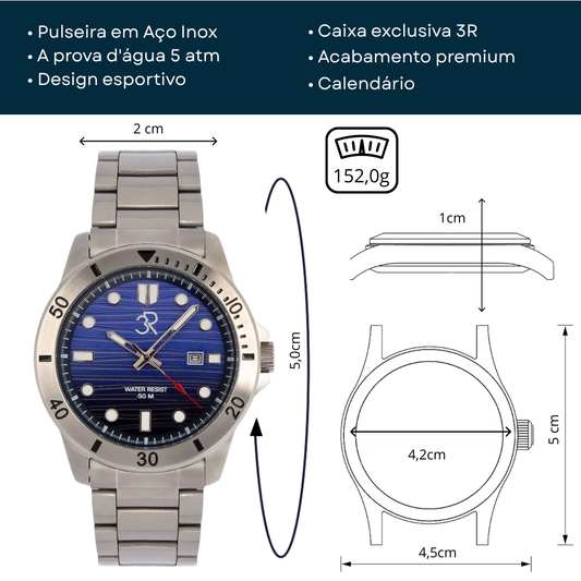 Relógio Três Reis 3R Eclipse Edição Especial Limitada 20 Anos Azul Blue Whale