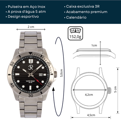 Relógio Três Reis 3R Eclipse Edição Especial Limitada 20 Anos Preto Clássico
